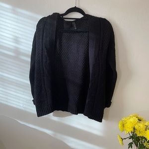 Loose Black Knit Cardigan Open Front